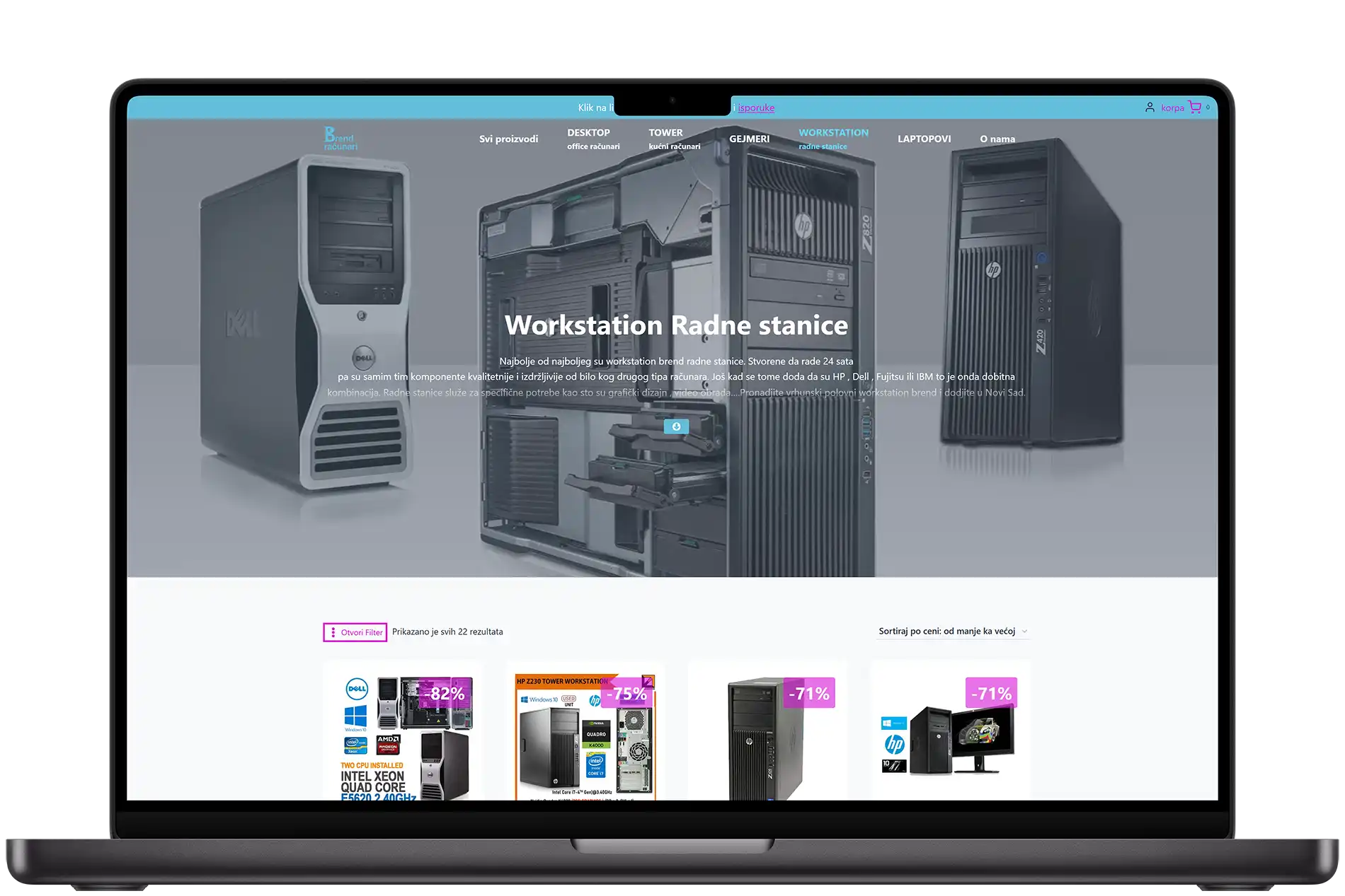 Brend Računari website displayed on a laptop — used computer retailer from Serbia