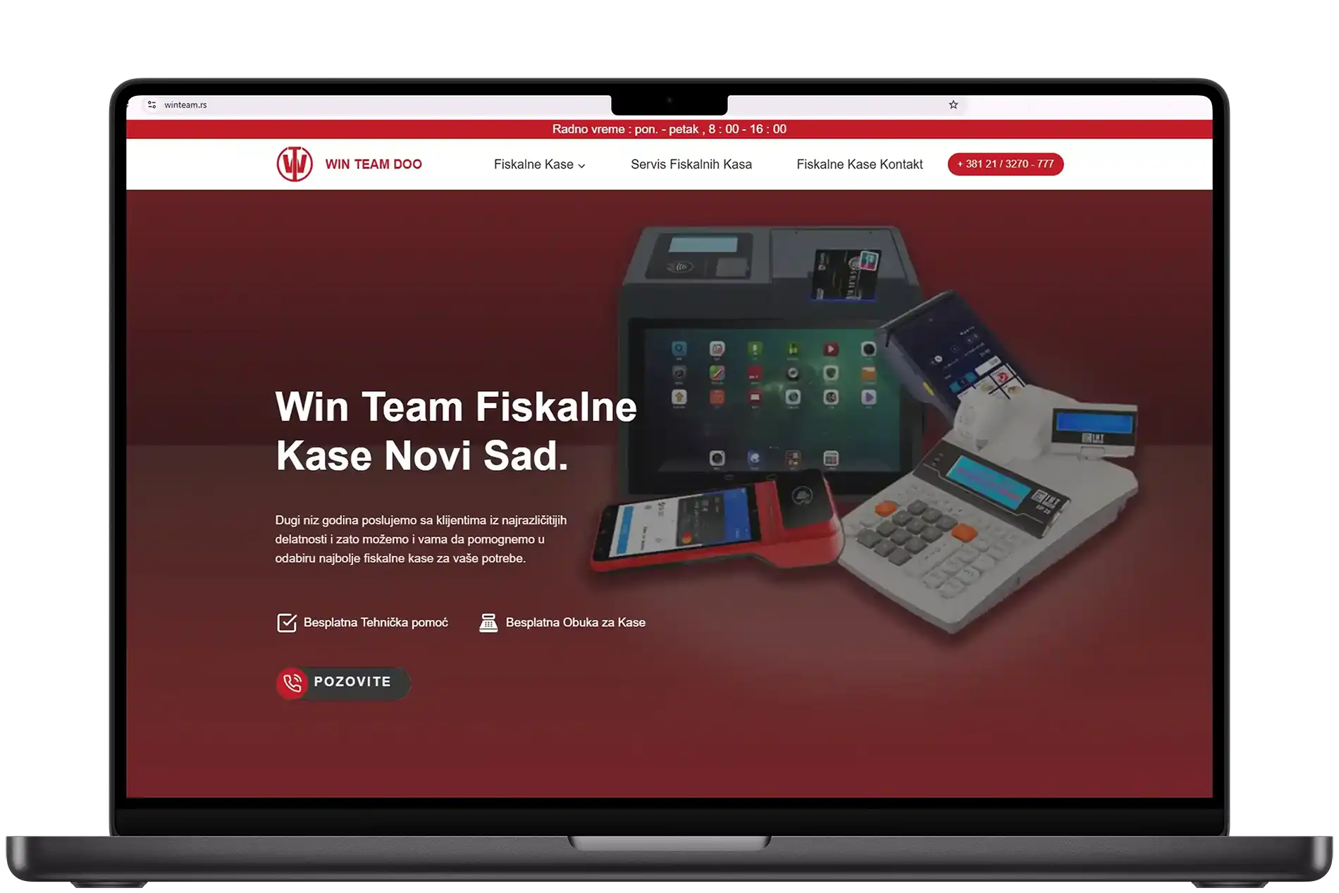 WinTeam website redesign displayed on a laptop — fiscal cash register retailer from Novi Sad