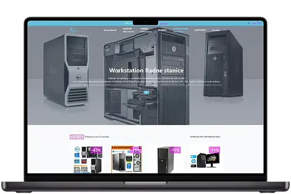 Brend Računari website displayed on a laptop — used computer retailer from Serbia