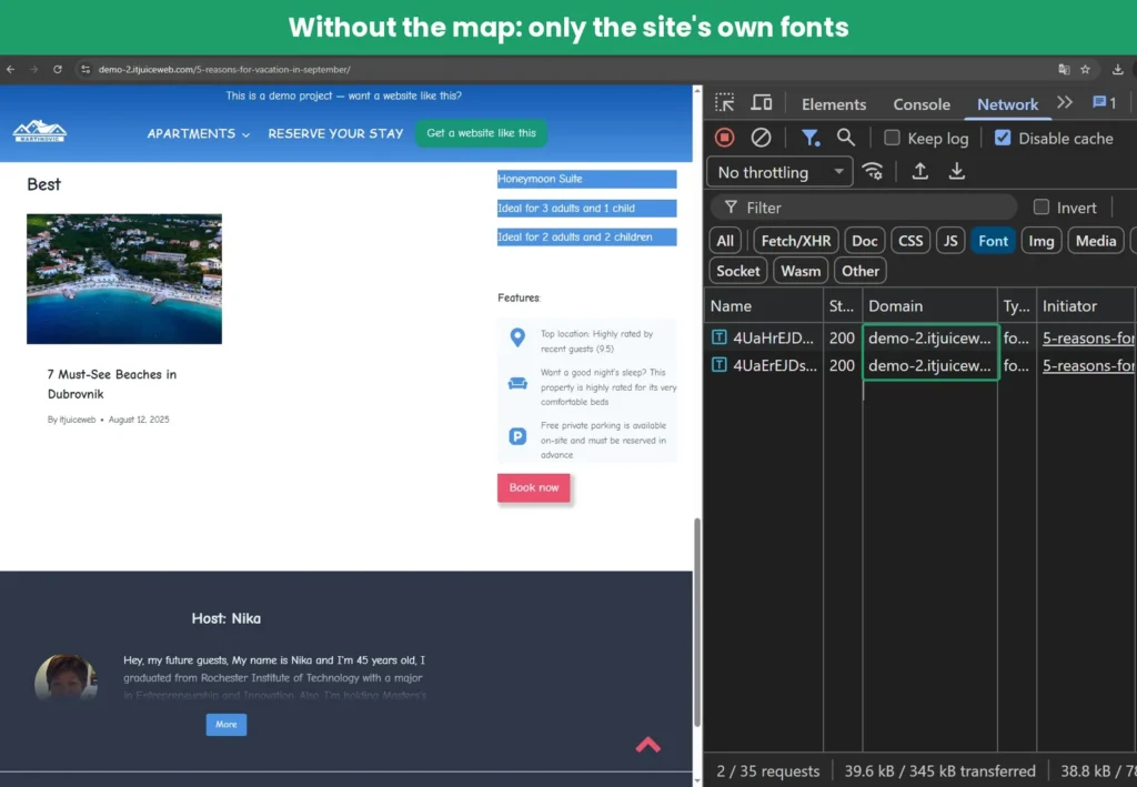 Chrome DevTools Font filter showing fonts loaded only from the website's own domain